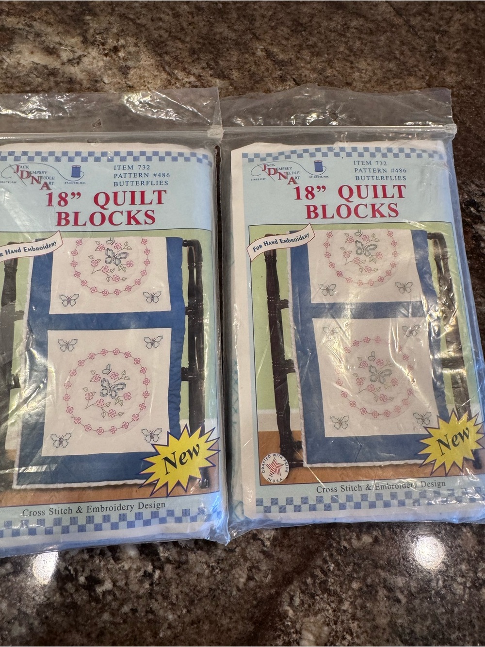 Jack Dempsey Butterfly Quilt Blocks 18” Embroidery #486 Lot 2 Packs 12 Blocks